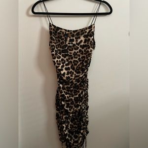 leopard print ruched mini bodycon dress